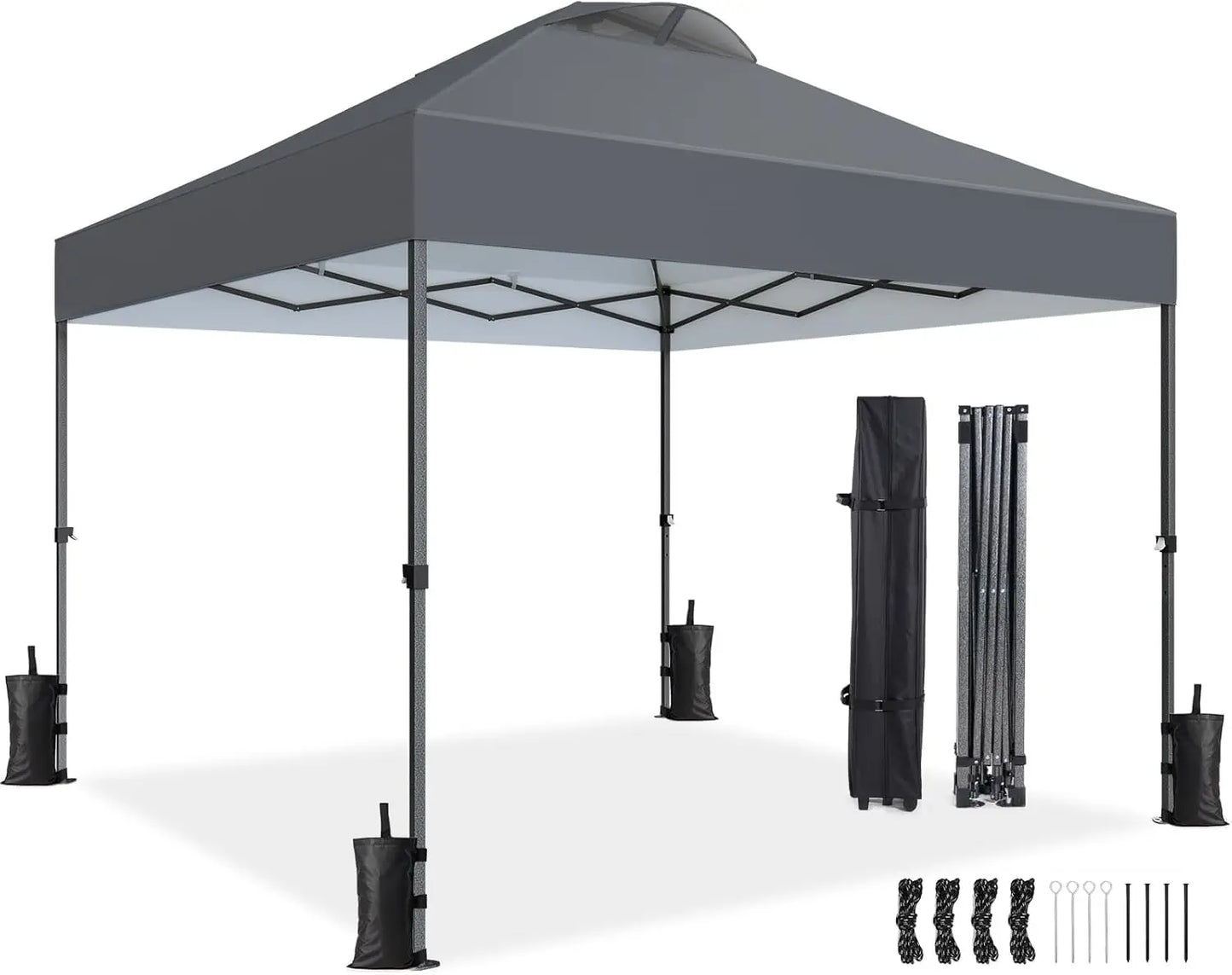 10x10ft 1-Person Setup Pop Up Canopy Tent - Easy Outdoor Sun Shade for Events, Parties, Camping, Gazebo with Wheel Cover Bag