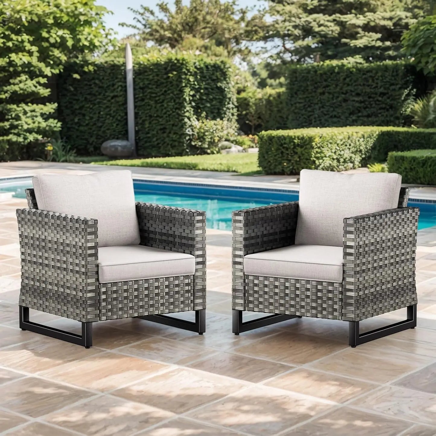 Patio Swivel Glider Chairs with Side Table Set Resin Wicker Swivel Gliding Chairs & Side Table 3PCS Patio Furniture