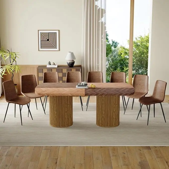 Dining Table Set for 8 - Large 79" Rectangular Kitchen Table Set for 8 with Cushioned Chairs,Modern Mid-Century Wood Dining Room