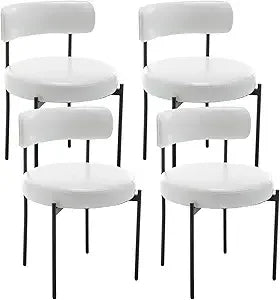 Boucle Dining Chairs Set of 4, Mid Century Modern Dining Room Chairs with Metal Legs, Upholstered Kitchen Chairs for Dining Room