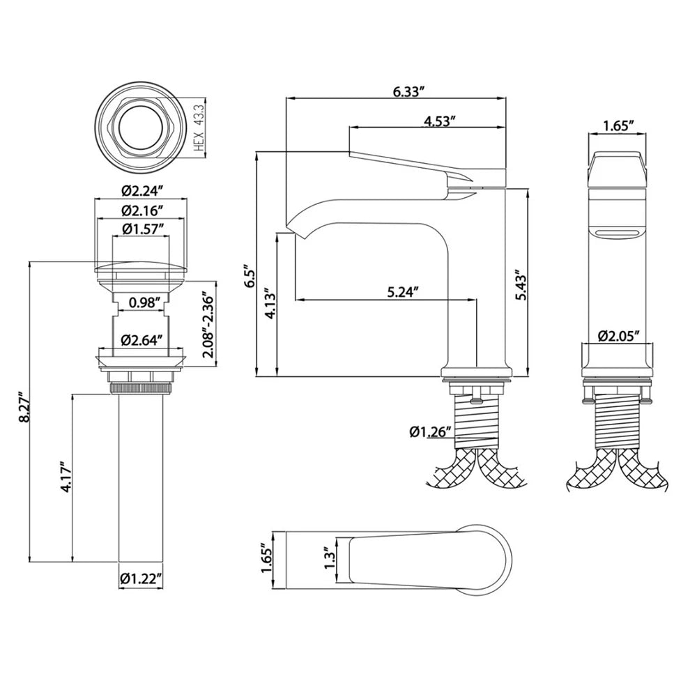 Black Bathroom Sink Faucet Single Hole Single Handle with Cover Plate Hot and Cold Modern Bath Faucet with Pop-up Dr LYJ0058