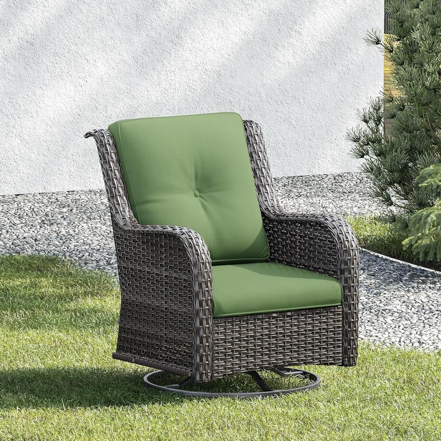 3 Pieces Luxury Wicker Patio Furniture, Outdoor Rattan Furniture with 2 High Back Patio Swivel Chair & Side Table, Thickened