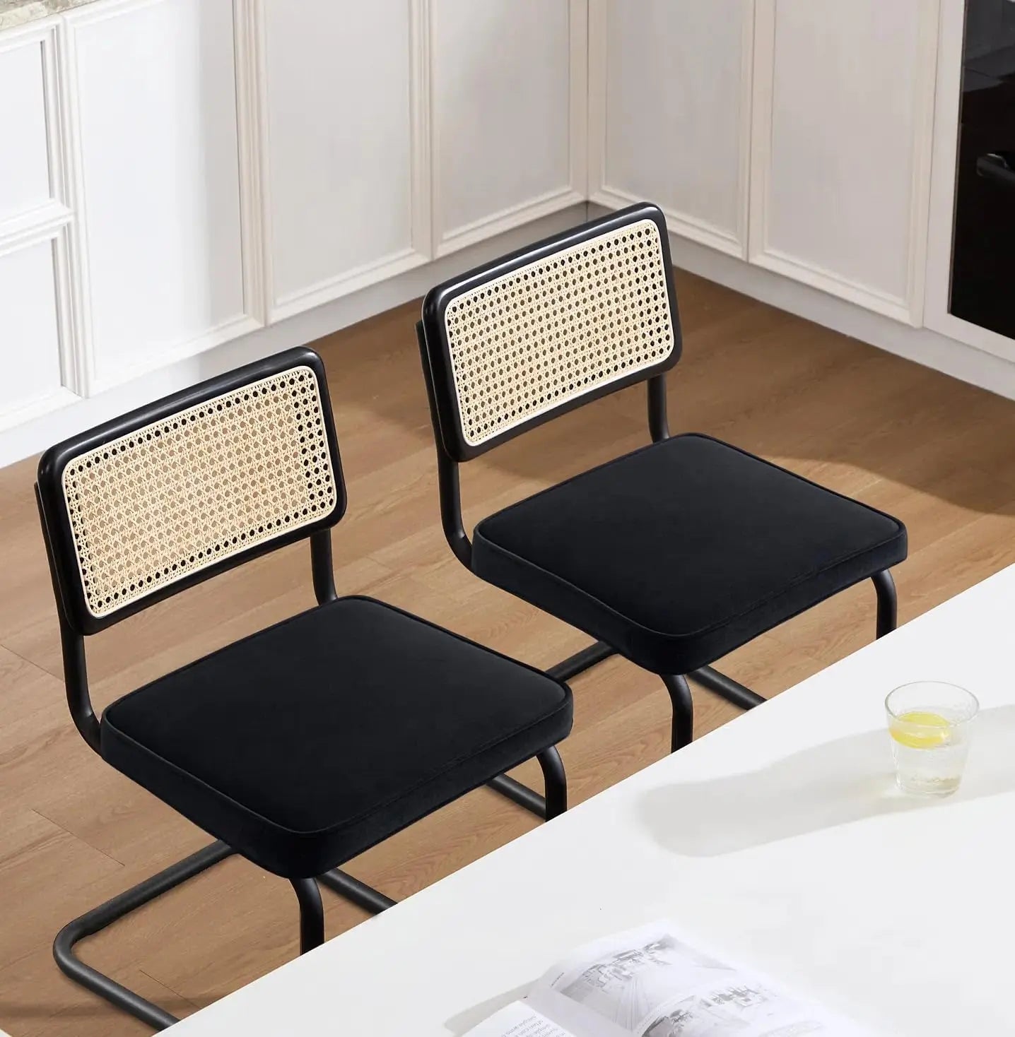 Natural Rattan Dining Chairs Set of 4, Modern Dining Room Chairs with Solid Wood Back for Kitchen Living Room,