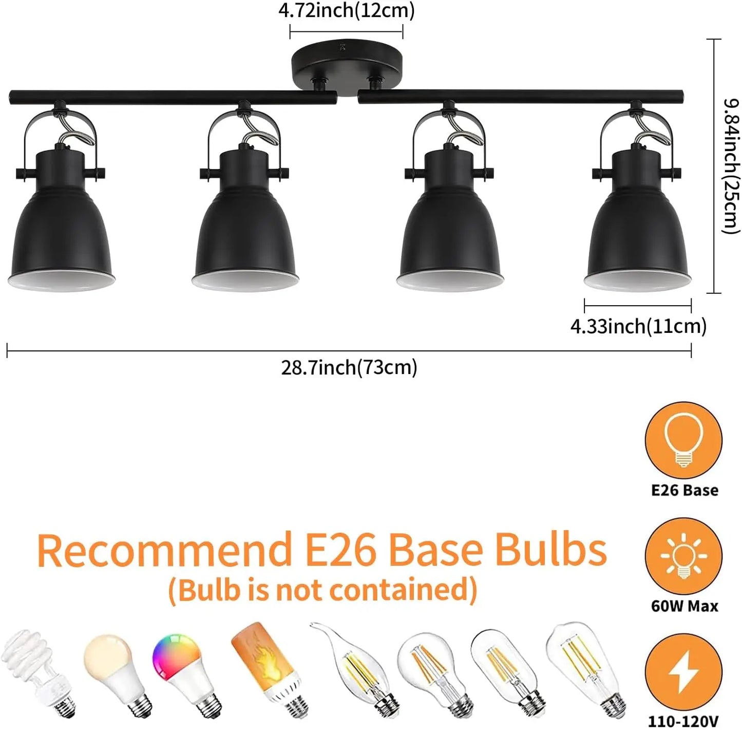 Modern 4-Light Black Track Lighting - Adjustable Ceiling Spotlights for Kitchen and Dining Room