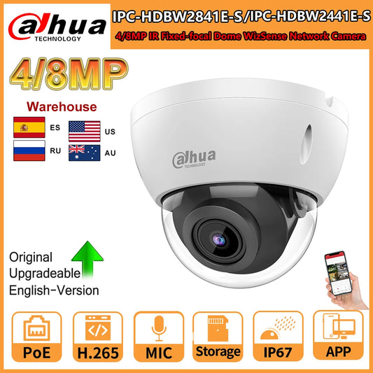 Dahua 8MP IR PoE Fixed Dome WizSense Network Camera 4K IPC-HDBW2841E-S 4MP IR IPC-HDBW2441E-S Built in MIC Video Surveillance