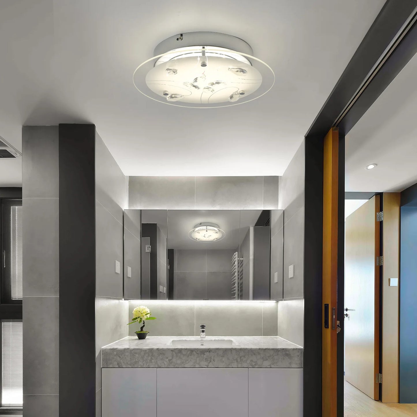 Round Flush Mount Lighting Bathroom Light Fixtures Ceiling Mount 11in Dimmable Ceiling Light for Bedroom Hallway 4000K