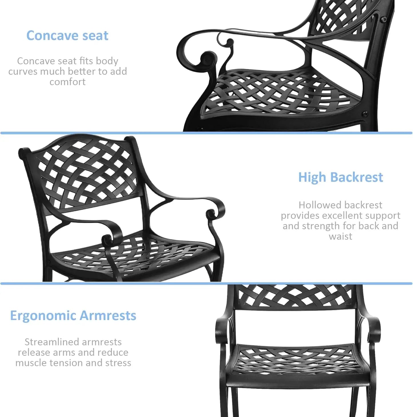 Cast Aluminum Outdoor Dining Set 5 Piece, Patio Dining Table and Chairs Set of 4, Garden Metal Conversation Table Set