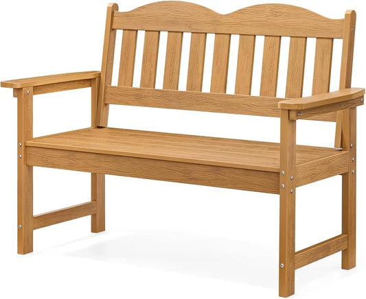 2-Person Poly Lumber Garden Bench with 800 lbs Weight Capacity, All-Weather Patio Bench with Armrestsand Backrest for Garden