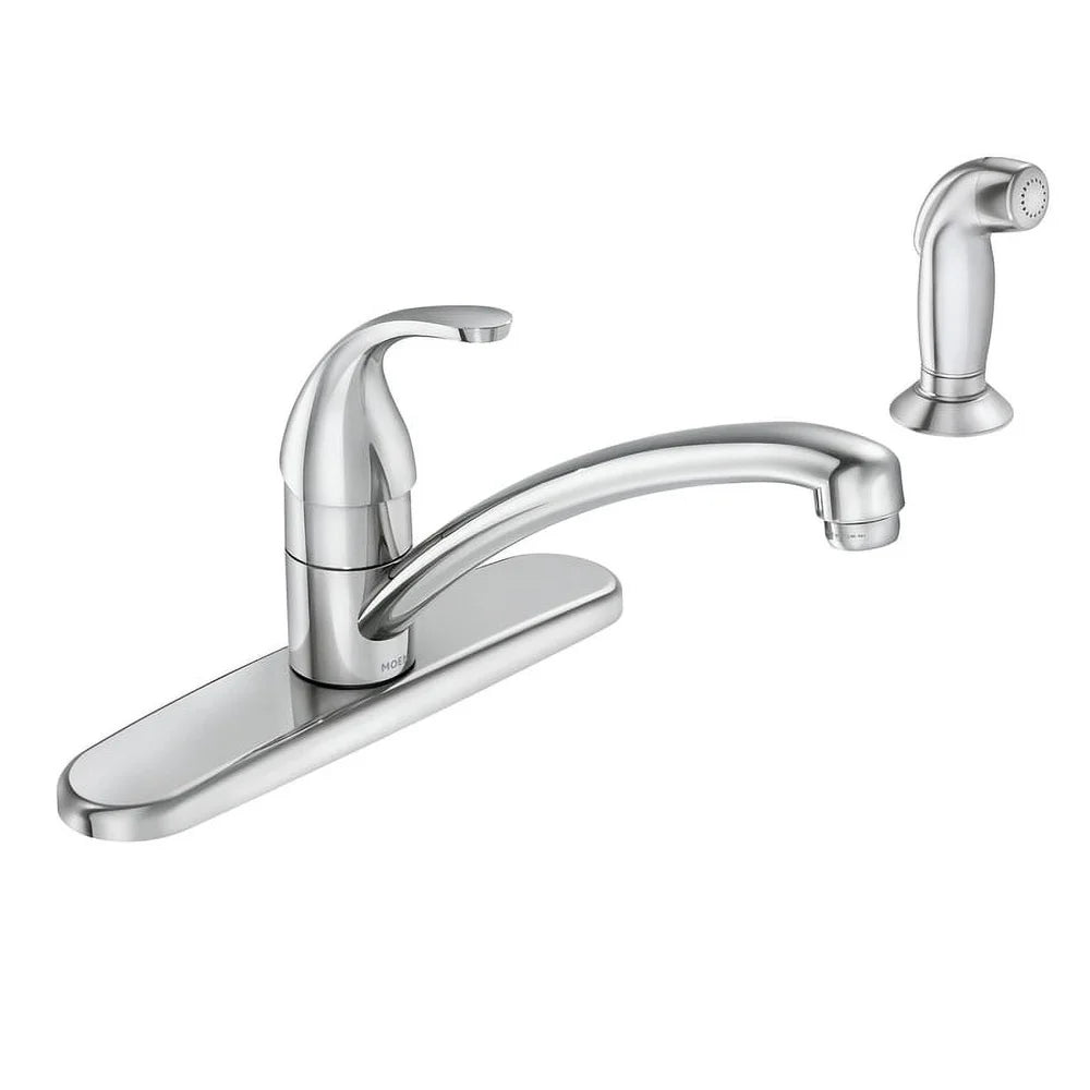 Classic One Handle Chrome Kitchen Faucet with Side Sprayer Low Arc Design Universal Fit ADA Compliant Easy Installation Modern