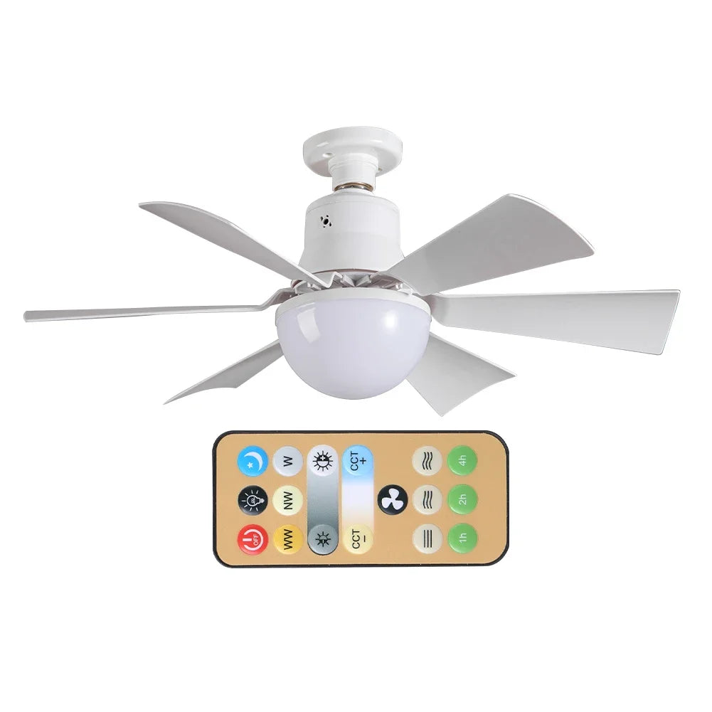 Ceiling Fan Light LED 30W Simple Lights with E27 Remote Control Timing Light Bulb for Home Living Room Decorative Fan Lighting