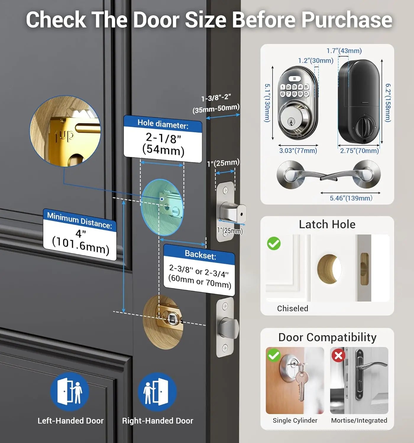 Veise Keyless Entry Door Lock with 2 Lever Handles - Electronic Keypad Deadbolt, Auto Lock, Back Lit & Easy Installation Design