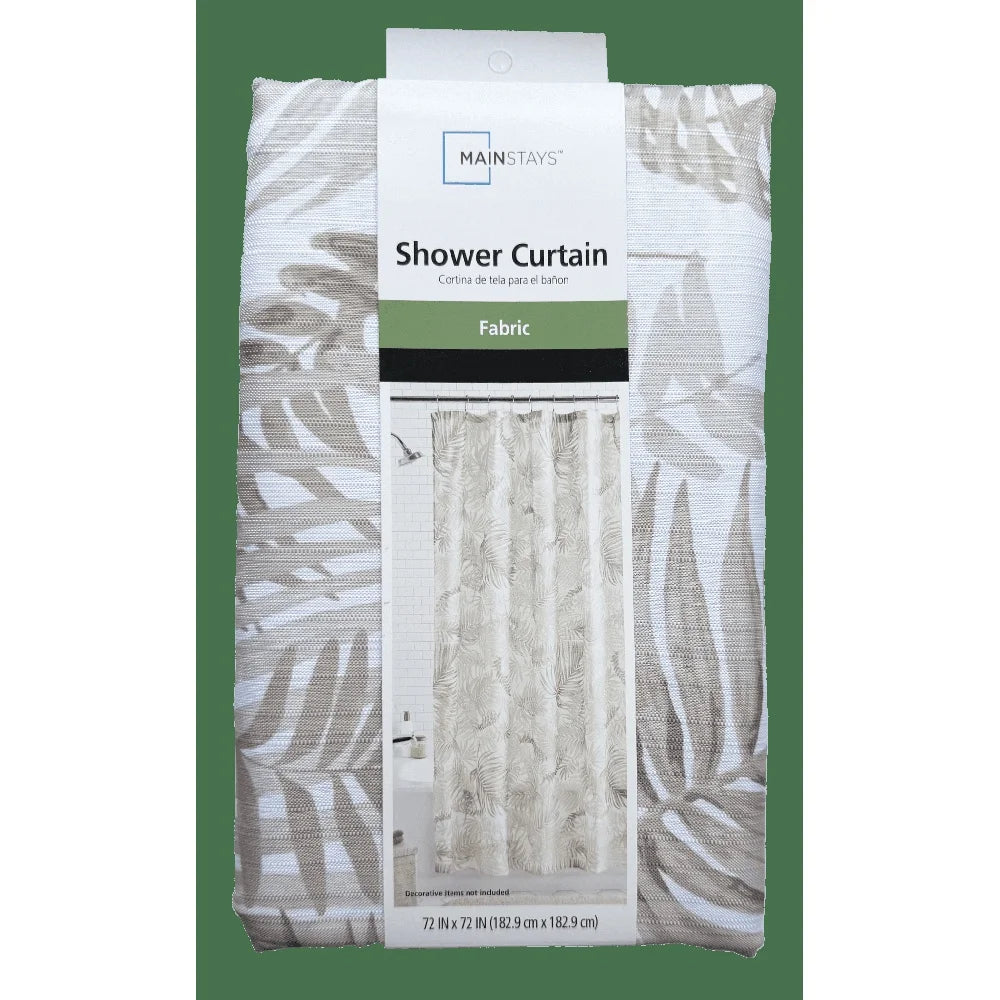 Palm Printed Ribbed Textured Shower Curtain 100 Polyester Machine Washable 72x72 Durable Buttonhole Top Easy Hanging