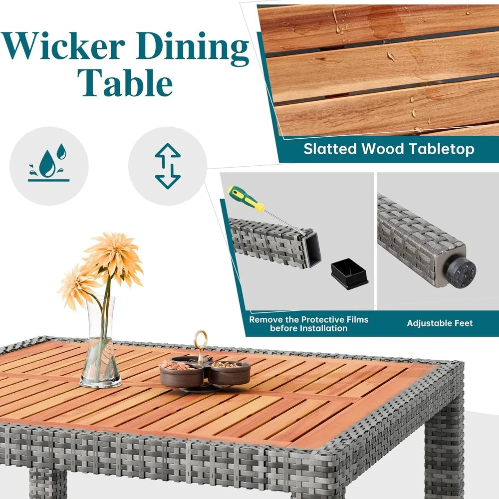 5 pieces patio dining set, wicker patio conversation set with wooden table top, outdoor table and chairs with soft cushions for