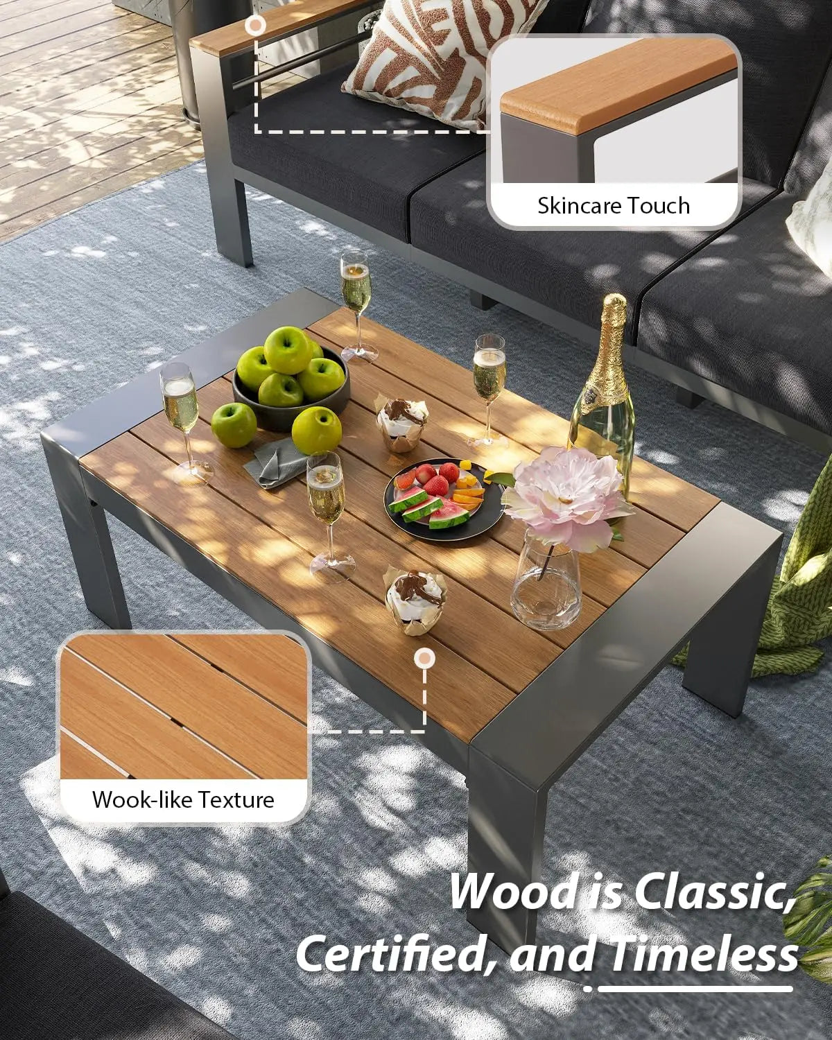 Aluminum Outdoor Patio Furniture Set, 5 Seats Outdoor Sectional with Coffee Table, Patio Conversation Sets with Upgraded Armres