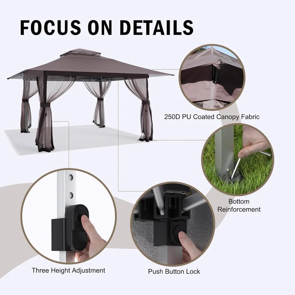 13x13 Outdoor Patio Gazebo with Mosquito Nettings - Double Roof Pop Up Canopy Tent with Wheeled Carry Bag, UV resistant Pergola