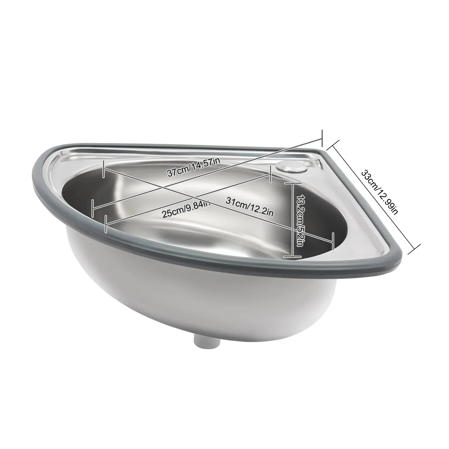 Triangular Stainless Steel Vessel Sink | 17.32×14.57in Space-Saving Basin with 25kg Load-Bearing & Dual Mounting (Silver)