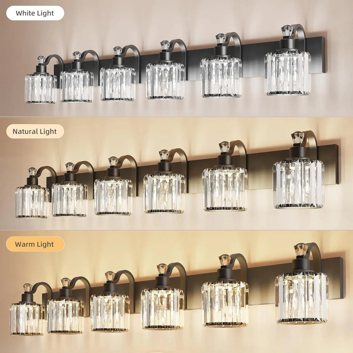 3/4/5/6 Lights Modern Crystal Bathroom Vanity Lights, Black Bathroom Light Fixtures, Crystal Vanity Shower Lights Over Mirror