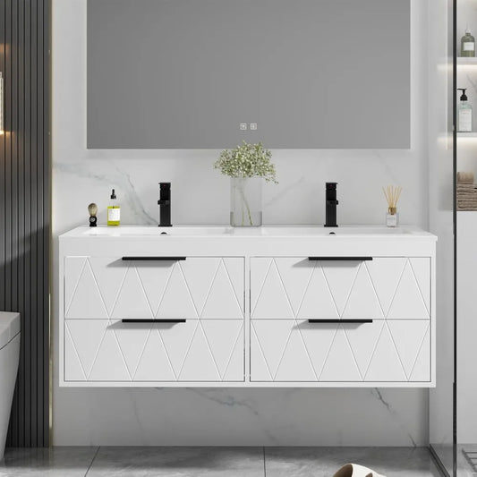 48" Bathroom Vanities Cabinet with Sink Combo, Wall Mounted Floating Cabinet W/Decor Line, Soft-Close System, 4 Extra Big Drawe