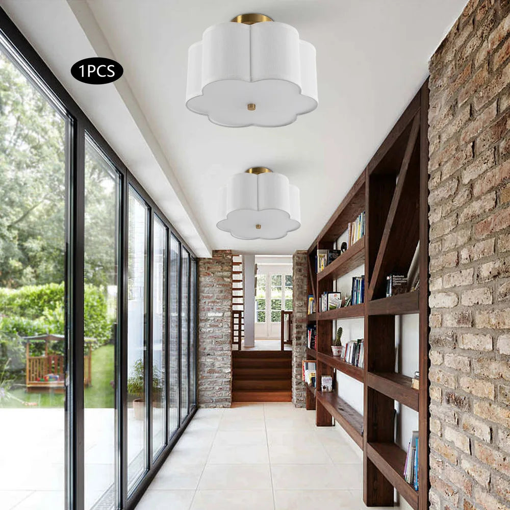Bymaocar 3 Lights Flush Mount Ceiling Lamp Light Fixture Indoor Lighting Dimming Light Available W/ Drum Shade Fit 10-30㎡ Area