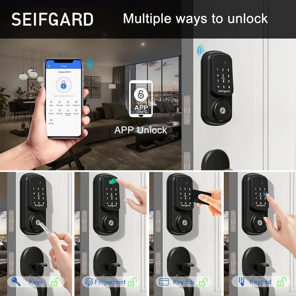 Keyless Entry Door Lock with Handle Set, Smart Door Lock for Front Door with Woodworking Flat Wing Drill, Electronic Keypad Dead