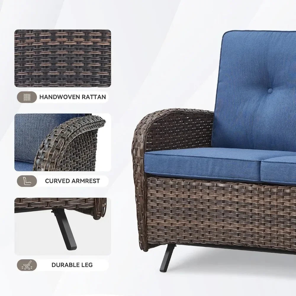 Patio Loveseat Wicker Loveseat Rattan Glider Sofa with Curved Armrest Thicking Back & Seat Cushions for Garden Balcony Backyard