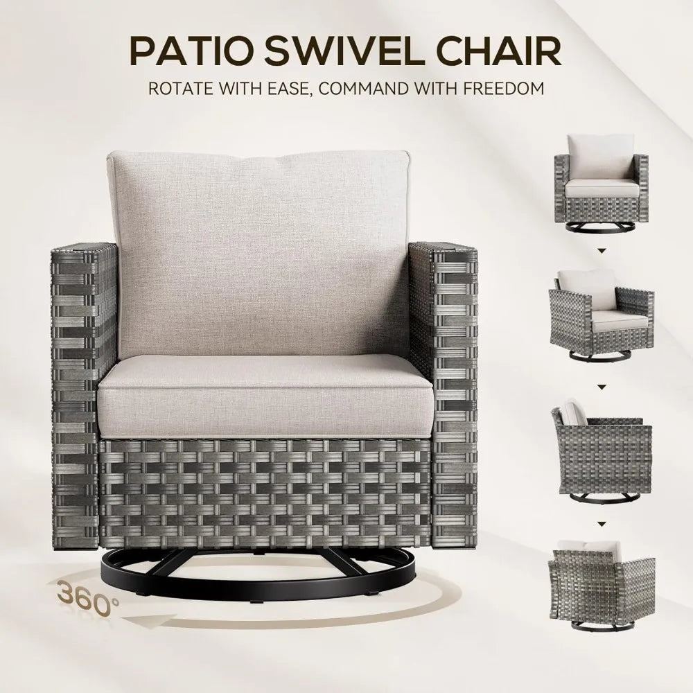 Patio Swivel Glider Chairs with Side Table Set Resin Wicker Swivel Gliding Chairs & Side Table 3PCS Patio Furniture