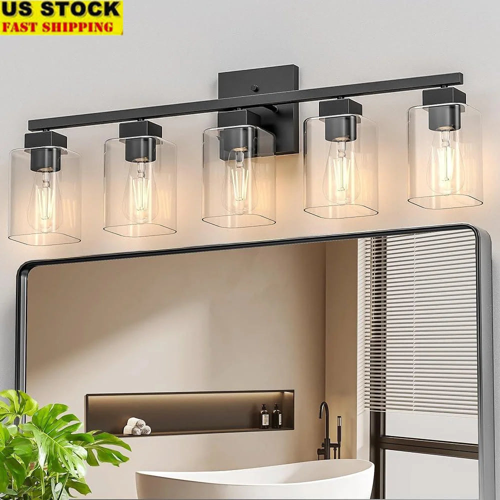 5 Light Bathroom Vanity Light Fixtures Matte Black Square Design UL Certified Over Mirror Lighting Bedroom Living Room Kitchen