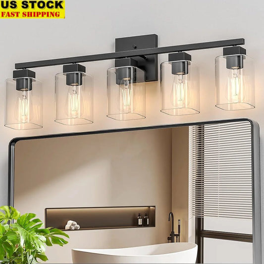 5 Light Bathroom Vanity Light Fixtures Matte Black Square Design UL Certified Over Mirror Lighting Bedroom Living Room Kitchen
