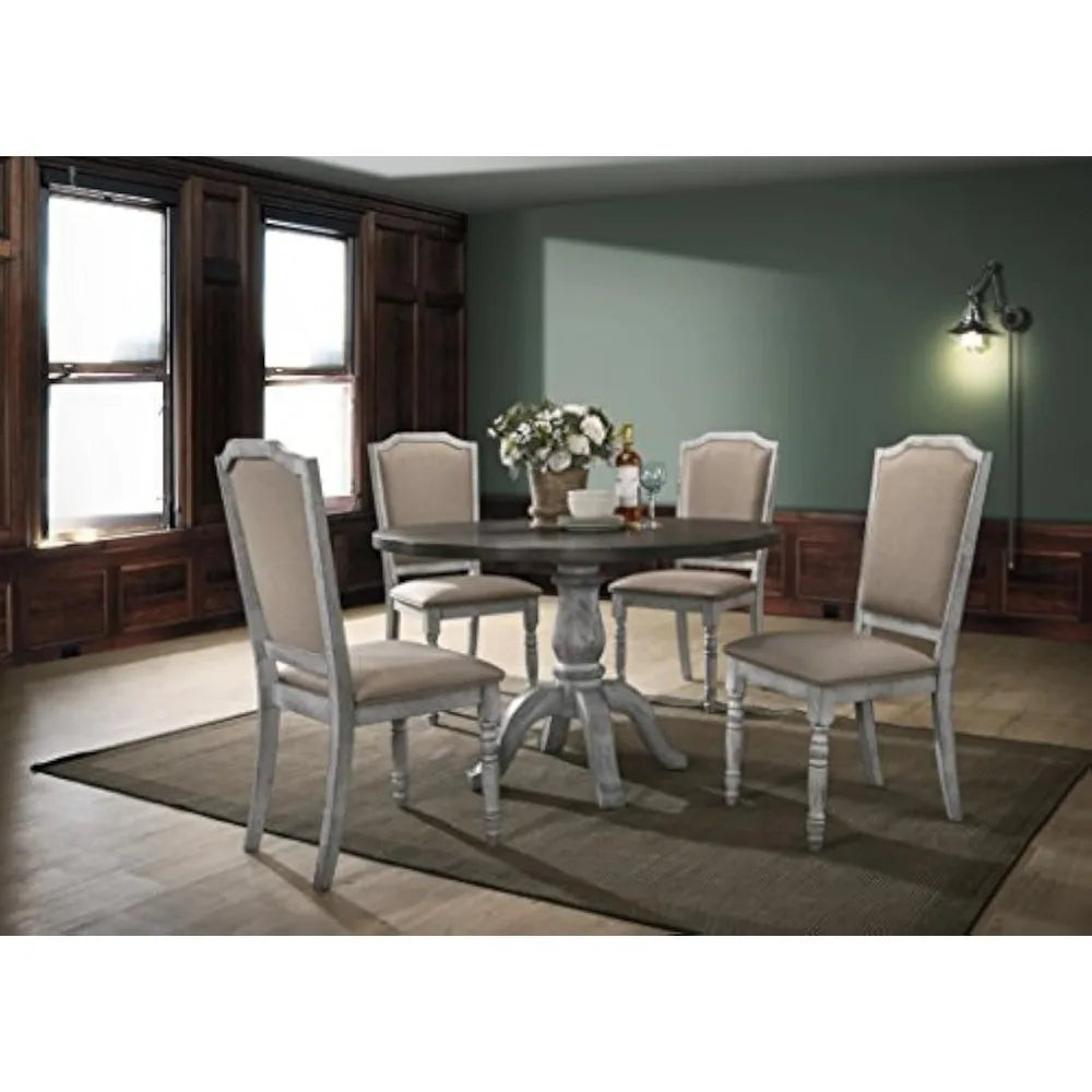 5-Piece Wood Dining Romm Table Set for 4 ,Industrial Rustic Farmhouse Round Dining Table for 6 and 4 High Back Upholstered Chair