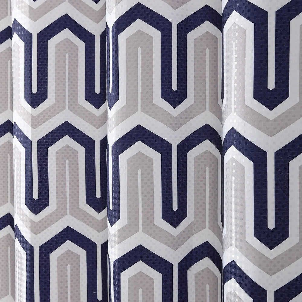 Eye-catching Navy Geometric Polyester Shower Curtain 70x72 Machine Washable Durable Soft Fabric Perfect Bathrooms Guests Kids