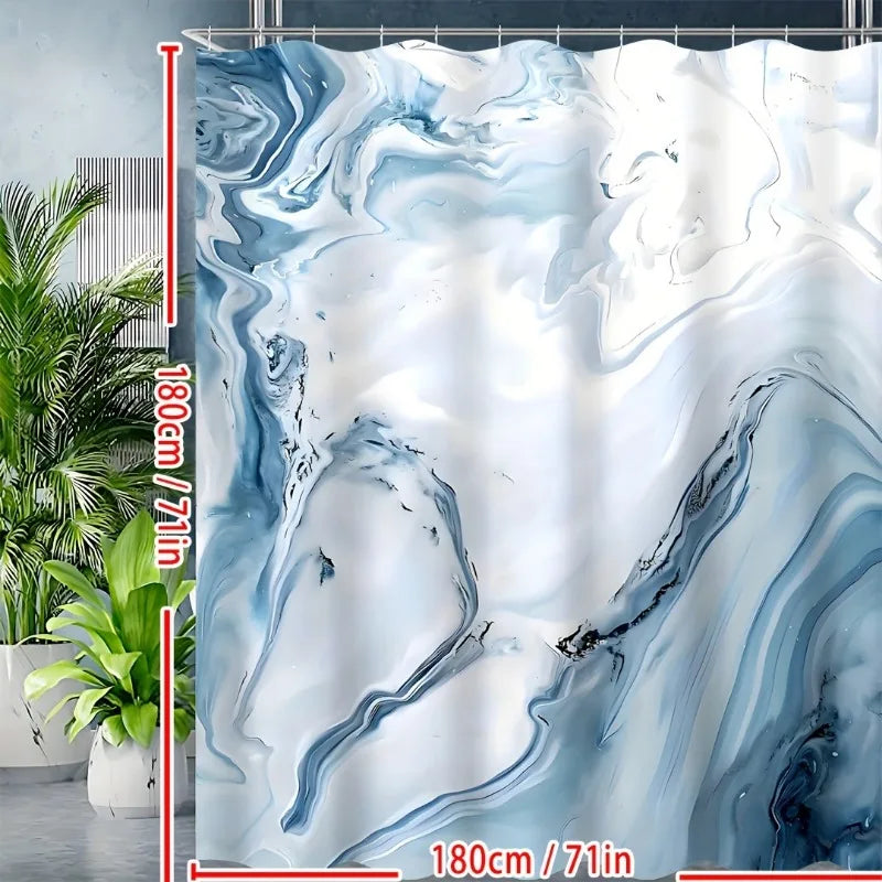 Blue Marble Shower Curtain, Modern Ombre Fabric Cloth Shower Curtains For Luxury Bathroom Decor