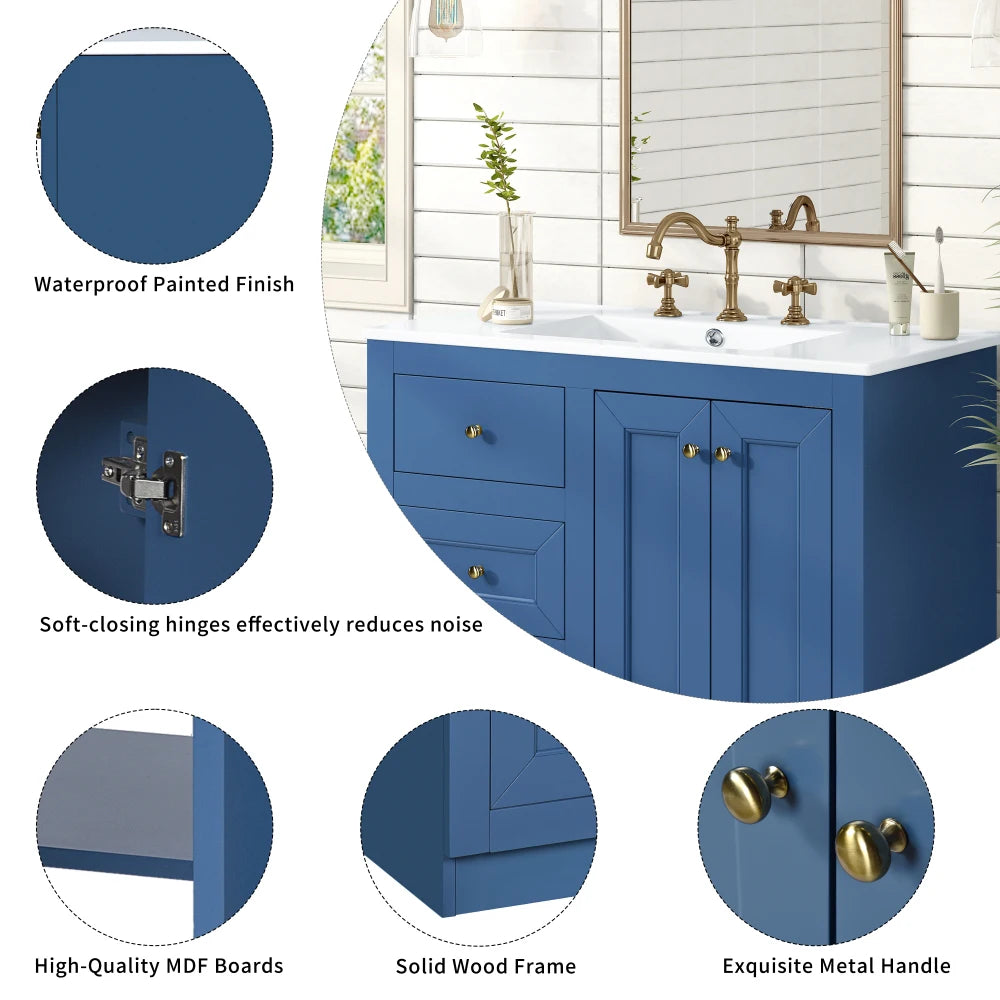 36inch Bathroom Vanity with Ceramic Sink, Bathroom Storage Cabinet with 2 Drawers&  Shelf, Solid Wood and MDF Board