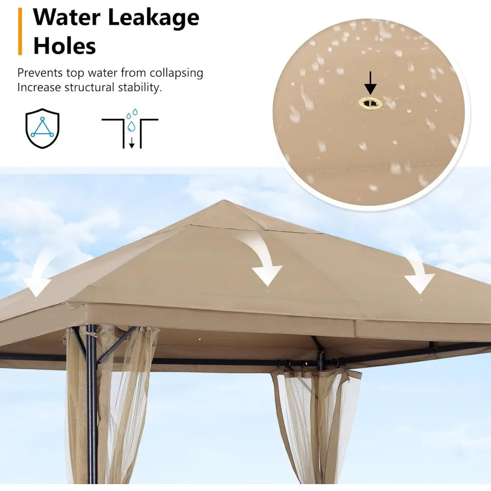 11x11FT Outdoor Patio Gazebo - Single Roof Canopy with Mosquito Netting, Sturdy steel frame, Rainproof and UV resistant Pergola