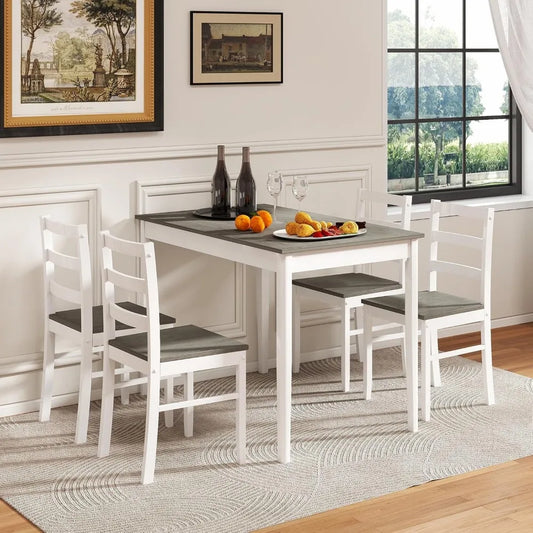 Dining Table Set for 4, Kitchen Table Chairs Set of 4 with Rubber Wood Legs, Farmhouse 5 Piece Dining Table Set Solid Wood for