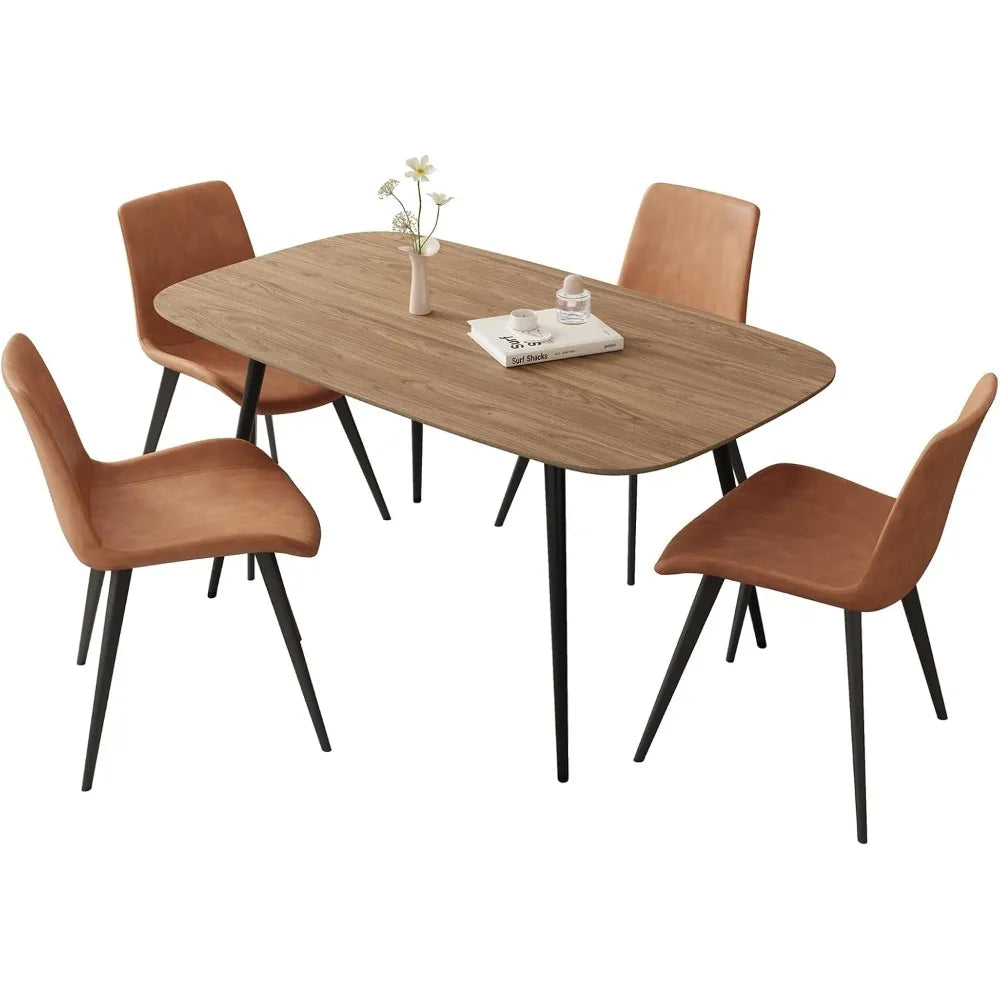47.2'' Dining Table Set for 4,Modern Wood Dining Table,Leather Dining Chairs 4,Table and Chairs Set of 4,Ideal for Kitchen Dinin