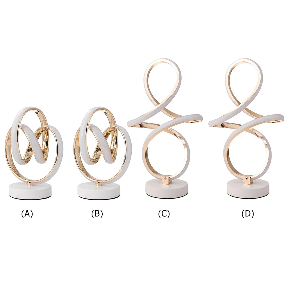 Modern Spiral LED Table Light Metal Bedside Decorative Lighting with US Adapter