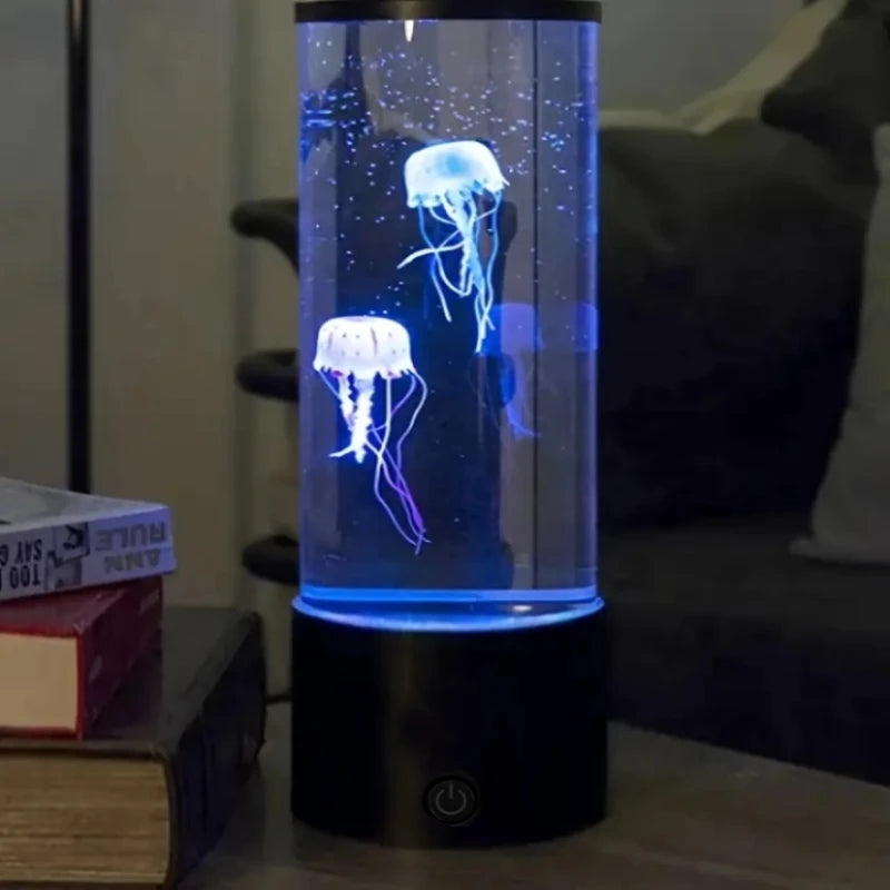 Ocean Night Light with Floating Jellyfish - Aquarium Mood Lamp for Bedroom, Calming Desktop Decor Gift Home Decoration