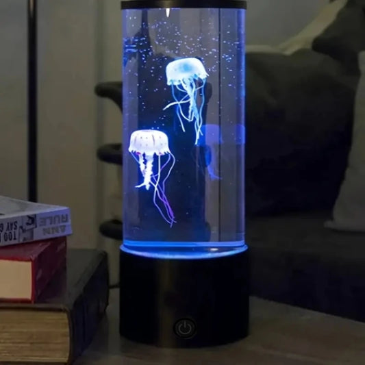 Ocean Night Light with Floating Jellyfish - Aquarium Mood Lamp for Bedroom, Calming Desktop Decor Gift Home Decoration