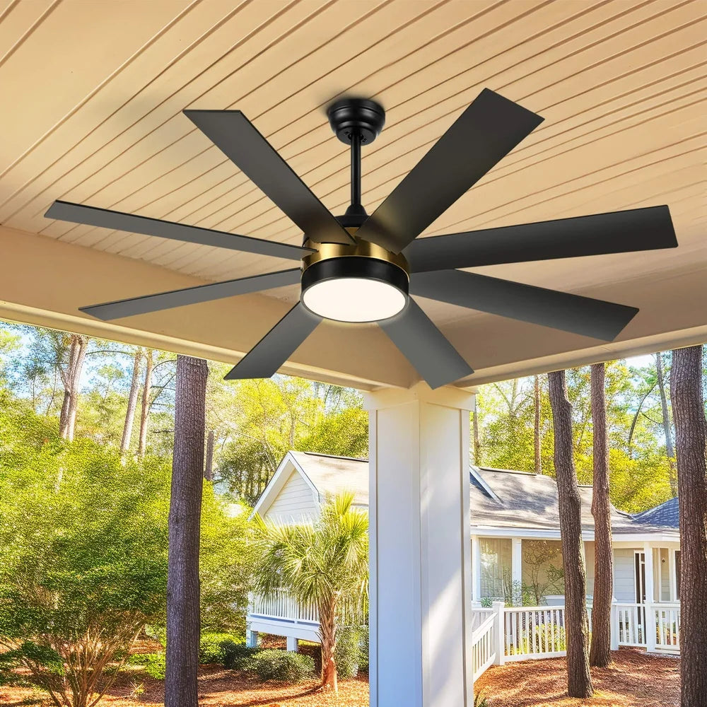 60 Inch Modern LED Ceiling Fan Remote Control Indoor Outdoor Whisper Quiet 6 Speed Lighting Options Memory Function Stylish