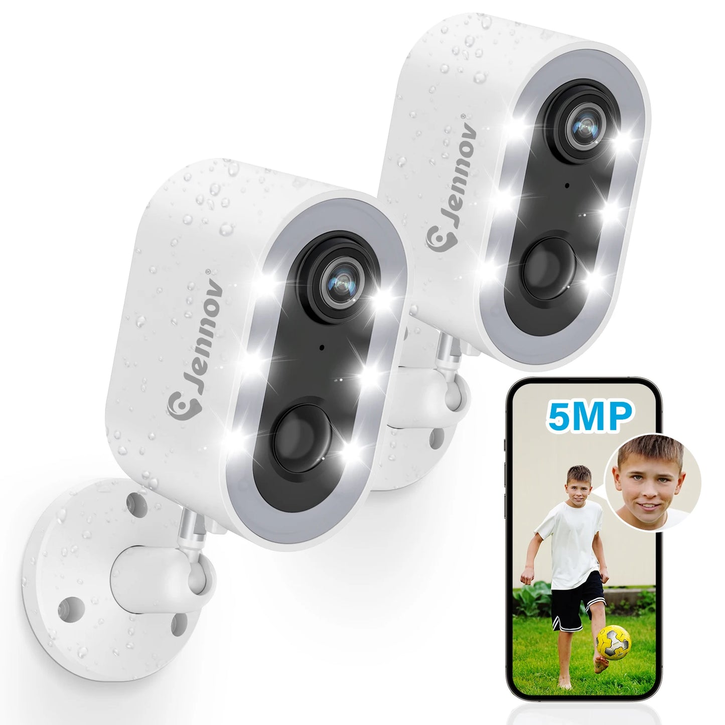 Jennov 5MP Security Camera Wireless WiFi Camera Battery Powered with Color Night Vision Two-Way Talk for Outdoor Home Camera