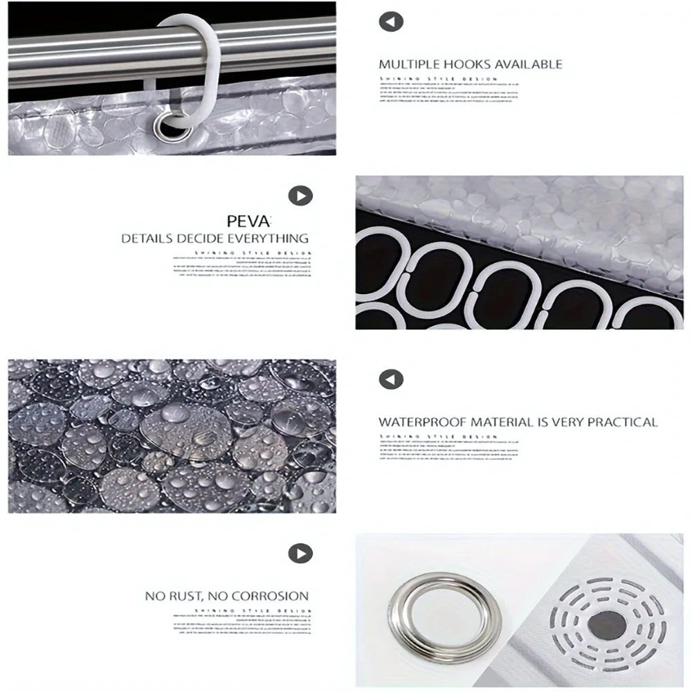 3D Pebble Pattern Shower Curtain Liner – Heavy-Duty PEVA Material with Magnets, 71x71 Inches, Perfect for Shower Stalls