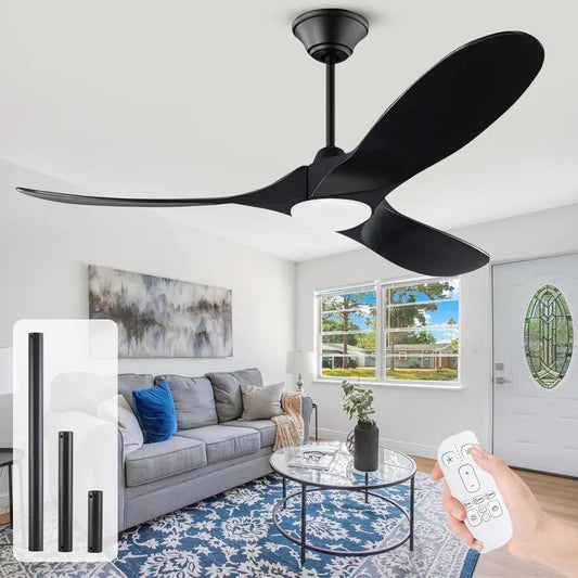 52" Ceiling Fan With Light and Remote, Indoor Outdoor Ceiling Fans for Patios,Solid Wood Propellor Fan