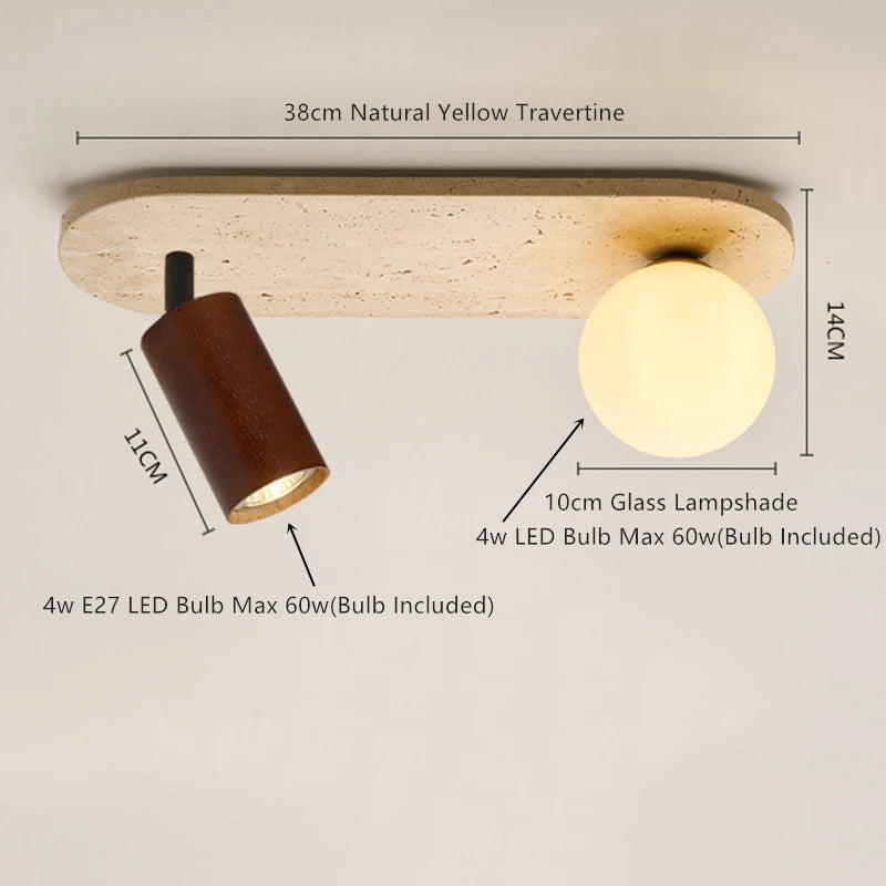 IWHD Nordic Modern Ceiling Lamp Wood Yellow Travertine LED Ceiling Light For Home Decoration Aisle Stair Bar Lámparas Para Techo