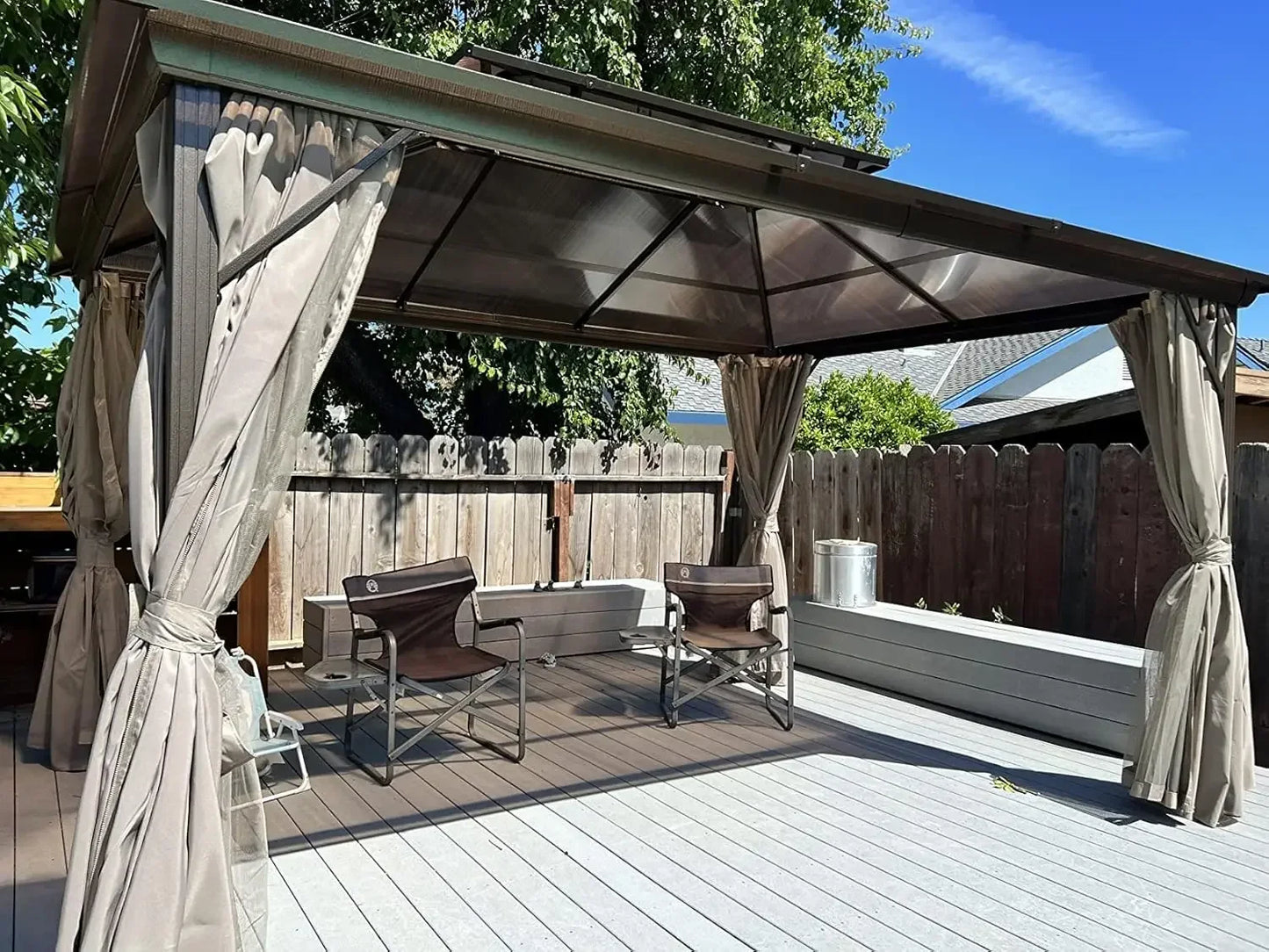 [Hot Sale, Buy Now!]10'x13' Hardtop Gazebo, Outdoor Polycarbonate Double Roof Canopy, Aluminum Frame Permanent Pavilion with Cur