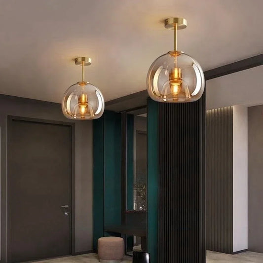 Nordic Luxury Retro Round Glass Ceiling Lamp Bedroom Corridor LED Pendant Chandelier Home Interior Decoration Art  Lighting