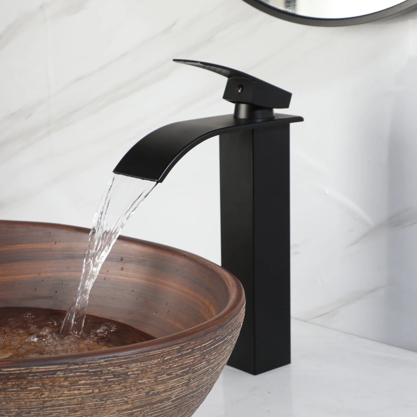 KEMAIDI Ceramic Vessel Sink with Faucet and Drain Combo Brown Bathroom Sink Above Counter Oval Sinks Bowl Artist Porcelain Basin