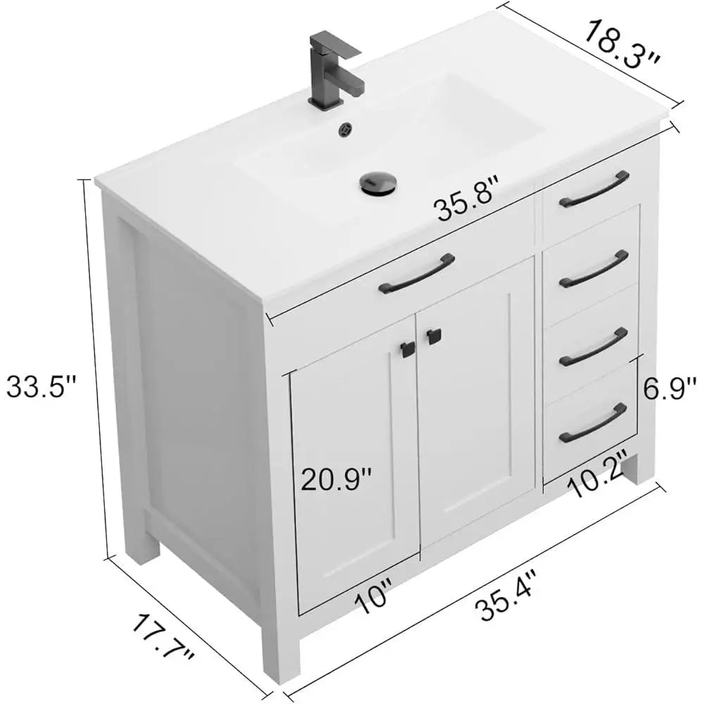 36 Inch Bathroom Vanity Sink Combo Modern Storage Cabinet with Ceramic Sink Durable MDF 2 Doors 3 Drawers Easy Assembly