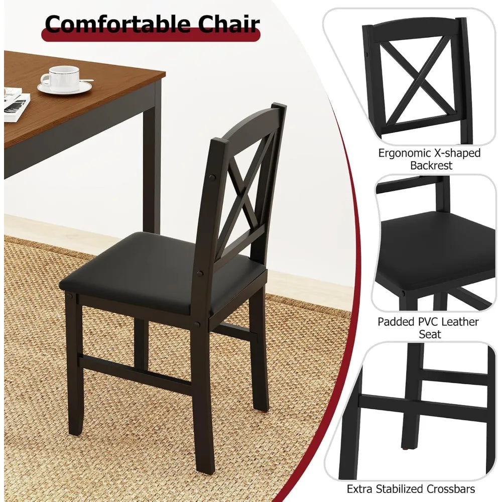 Mid-Century Modern Dining Table Set for 2, Wooden Kitchen Table & 2 Chairs with Padded Seats, 3-Piece Compact Dining Set for Sm