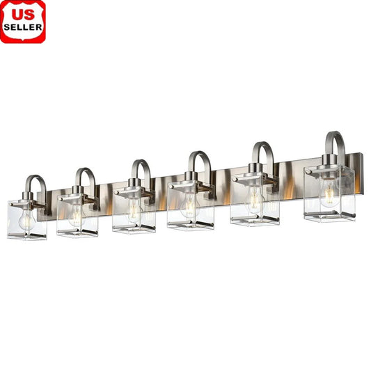 Modern Brushed Nickel Wall Sconce Clear Glass Vanity Light Fixture 6-Light Bathroom Kitchen Bedroom E26 Base Bulb Compatible