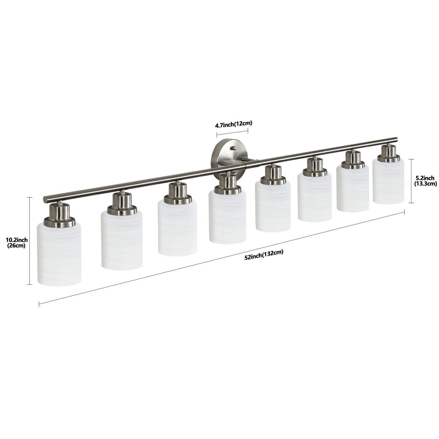 52" Modern 8-Light Vanity Bathroom Mirror Light, Frosted White Glass with Iron Frame, Contemporary Wall Sconce